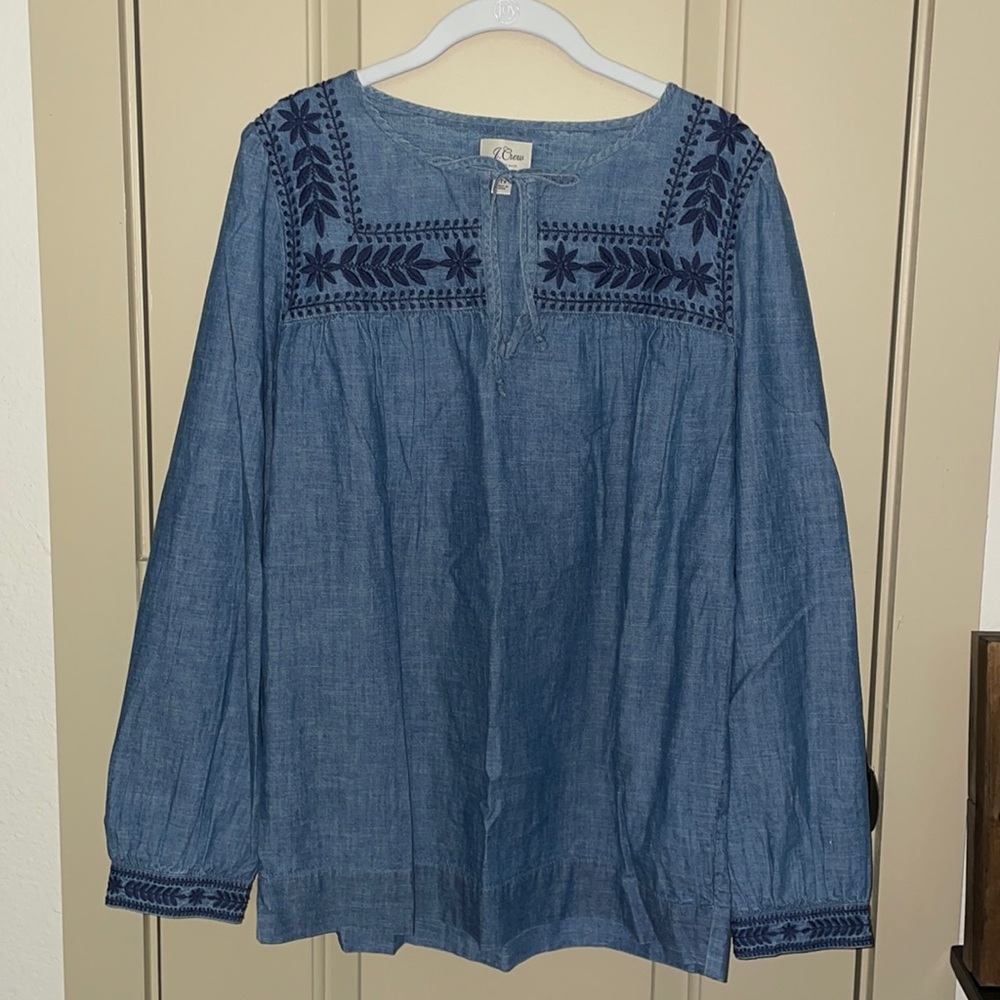J Crew chambray embroidered long sleeve
